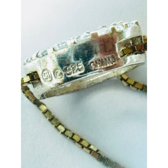 Elegant Estate Sterling Silver 925 GoldPlated Rhinestone Circle Pendant Necklace - Picture 10 of 16